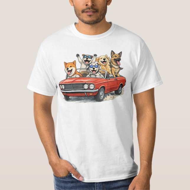 Funny Dogs Driving Car T-Shirt (Front)
