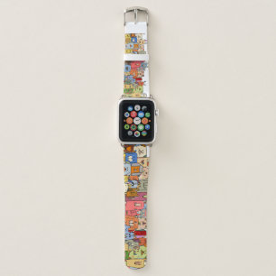 Funny dogs family: seamless pattern. apple watch band
