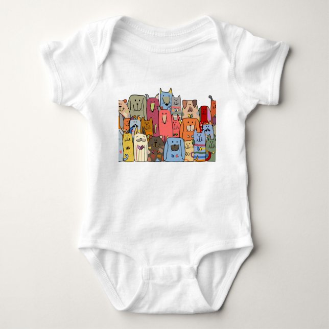 Funny dogs family: seamless pattern. baby bodysuit (Front)