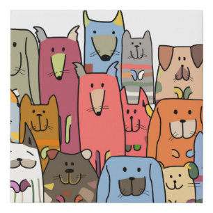 Funny dogs family, seamless pattern, vintage illus faux canvas print