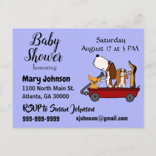 Funny Dogs in Wagon Baby Shower Invitation Postcard