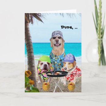 Funny Dogs/lab In Hawaiian Shirts On Beach Card by myrtieshuman at Zazzle