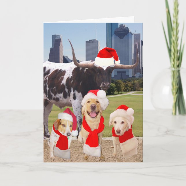 Funny Dogs Merry Christmas from Houston Holiday Card (Front)