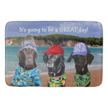 Funny Dogs On The Beach Bath Mat by myrtieshuman at Zazzle