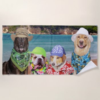 Funny Dogs On The Beach Beach Towel by myrtieshuman at Zazzle
