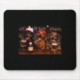 Funny Dogs Party Drinking Beer Friends Dachshund Mouse Pad