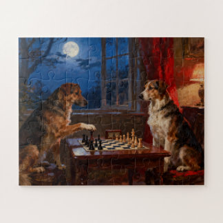 Funny Dogs Playing Chess Dog Lover Gift Jigsaw Puzzle