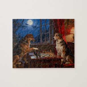 Funny Dogs Playing Chess Dog Lover Gift Jigsaw Puzzle