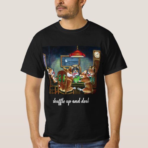 Funny Dogs Playing Poker Black T_shirt for Men