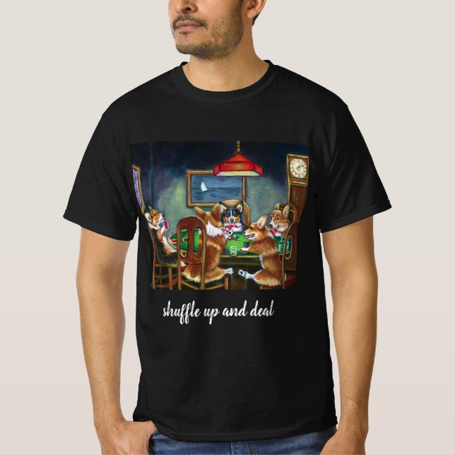 Funny Dogs Playing Poker Black T-shirt for Men (Front)