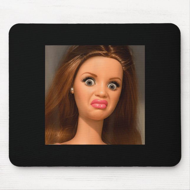 Funny Doll Face Meme Disgusting  Mouse Pad (Front)