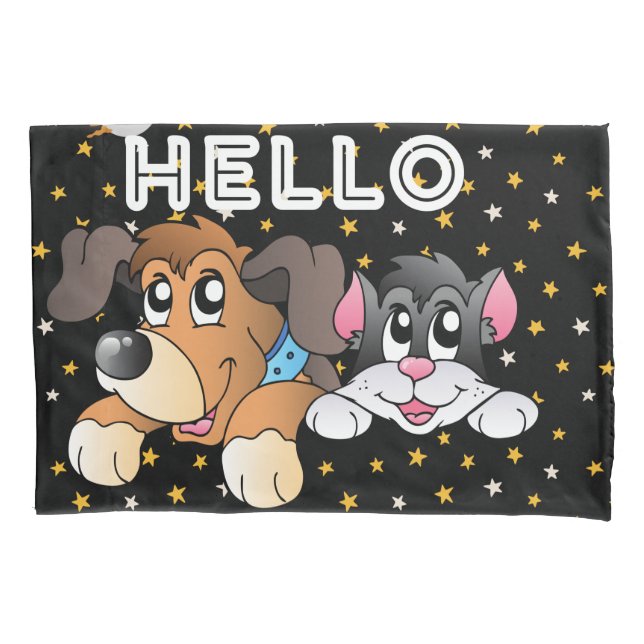 Funny dolls dark gray stars and universe kids  pillow case (Front)
