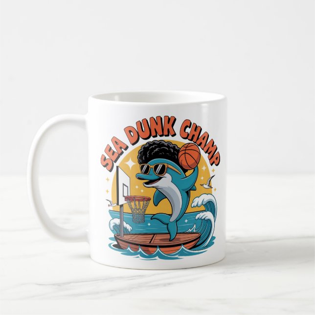 Funny Dolphin Dunk Afro Basketball Coffee Mug (Left)