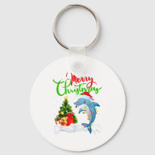 Funny Dolphin Fish Lover Xmas Lighting Dolphin Chr Keychain