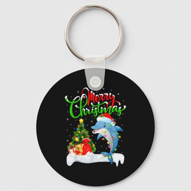 Funny Dolphin Fish Lover Xmas Lighting Dolphin Chr Keychain (Front)