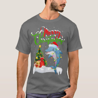 Funny Dolphin Fish Lover Xmas Lighting Dolphin Chr T-Shirt