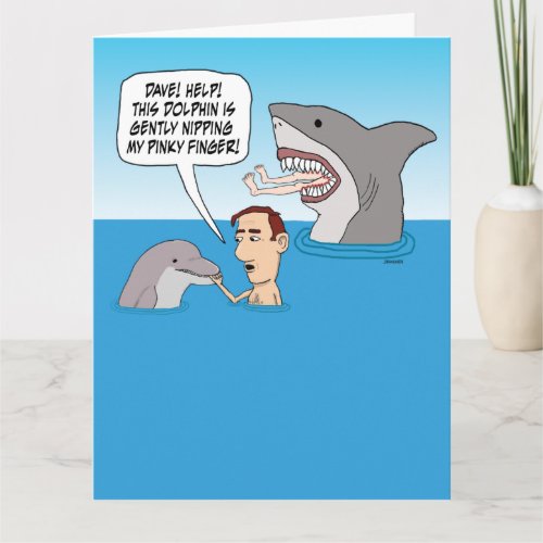 Funny Dolphin Nip and Shark Bite Birthday Card