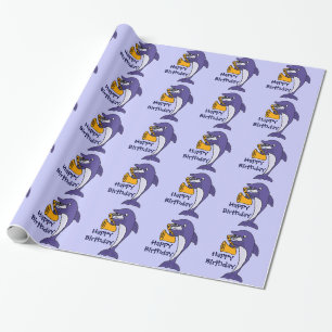 Funny Dolphin Playing Saxophone Birthday Giftwrap Wrapping Paper