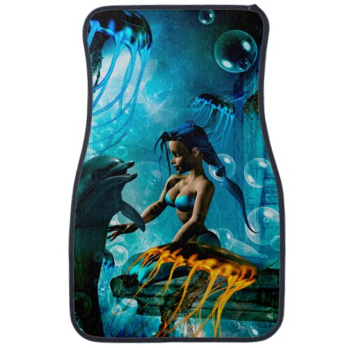 Funny dolphin playing with cute mermaid car mat