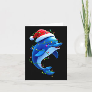 Funny Dolphin Santa Hat Christmas Tree Lights Xmas Card