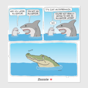 Funny Dolphin, Shark and Sad Alligator  Square Sti Sticker