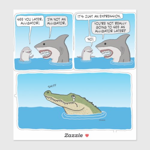 Funny Dolphin Shark and Sad Alligator  Square Sti Sticker