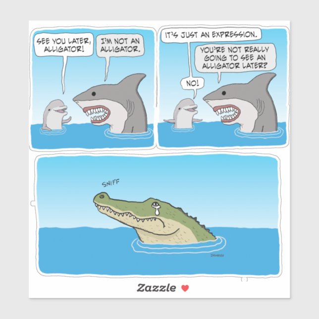 Funny Dolphin, Shark and Sad Alligator  Square Sti Sticker (Sheet)