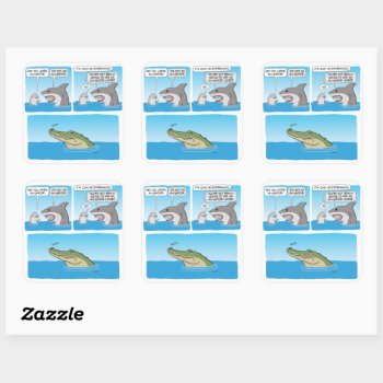 Funny Dolphin  Shark And Sad Alligator  Square Sticker by chuckink at Zazzle