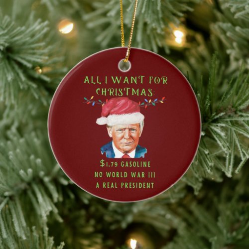 Funny Donald Trump Anti Joe Biden Christmas Ceramic Ornament