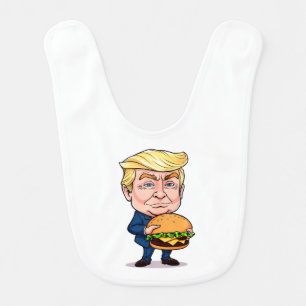 Funny Donald Trump Cartoon with Giant Burger Baby Bib