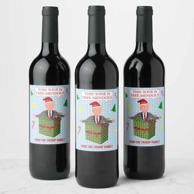 Funny Donald Trump Christmas Humor Tree-Mendous Wine Label (Bottles)