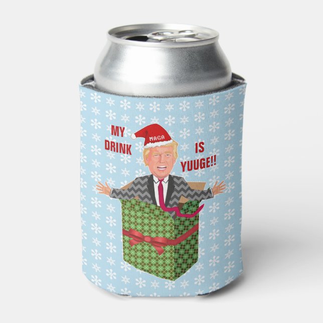 Funny Donald Trump Christmas Yuuge Drink Humor Can Cooler (Can Front)