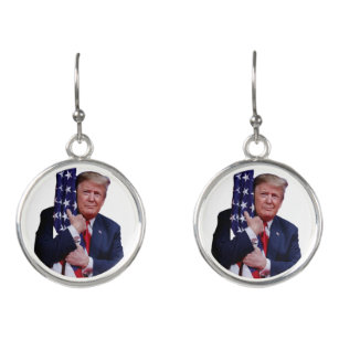 Funny Donald Trump Gift American Flag Earrings