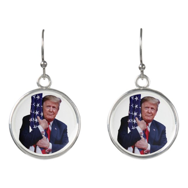 Funny Donald Trump Gift American Flag Earrings (Front)