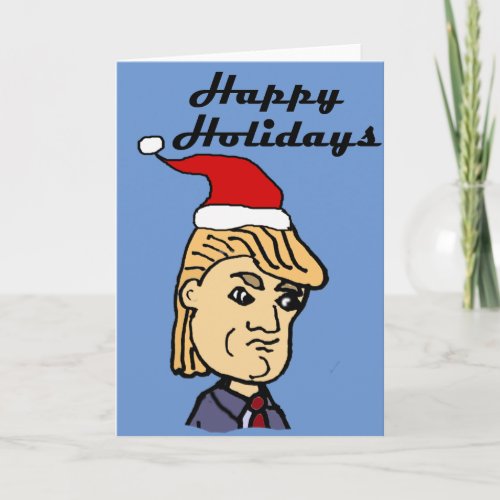 Funny Donald Trump in Santa hat Christmas Cartoon Holiday Card