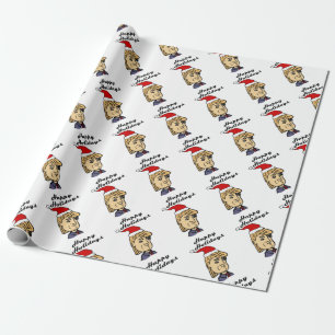 Funny Donald Trump in Santa hat Christmas Cartoon Wrapping Paper