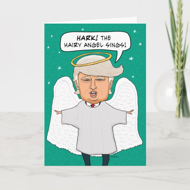 Funny Donald Trump Lookalike Hairy Angel Christmas Holiday Card (Front)