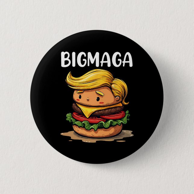 Funny Donald Trump Making French Fries Hamburger B Button (Front)