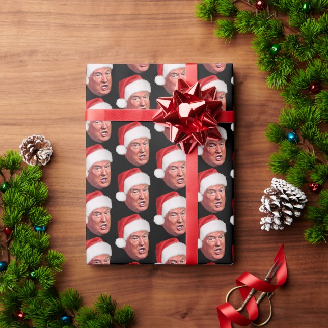 Funny Donald Trump Pattern Christmas Santa Hat Wrapping Paper (Holiday Gift)