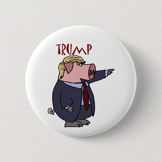 Funny Donald Trump Pig Political Cartoon Pinback Button (Front)