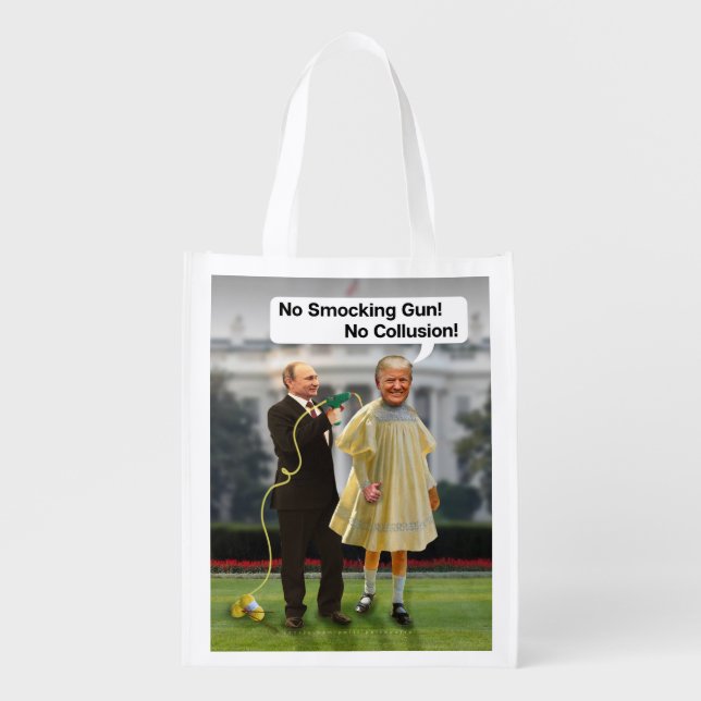 Funny Donald Trump Putin Smocking Gun Joke Grocery Bag (Front)