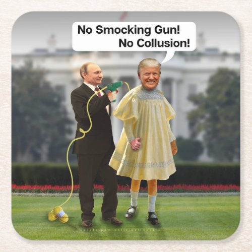 Funny Donald Trump Putin Smocking Gun Joke Square Paper Coaster
