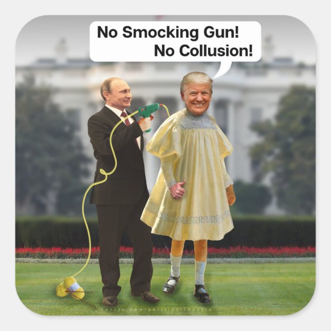 Funny Donald Trump Putin Smocking Gun Joke Square Sticker (Front)