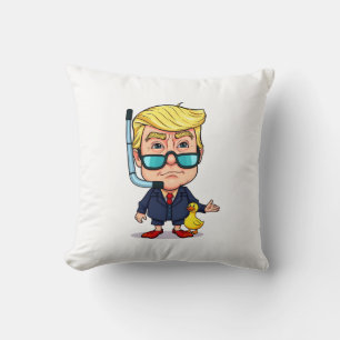 Funny Donald Trump Snorkel Cartoon with Rubber Duc Throw Pillow