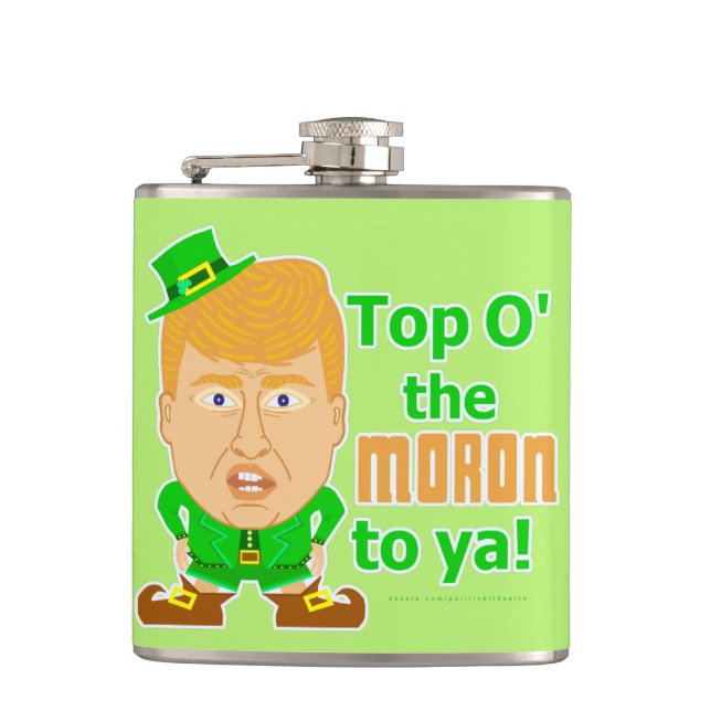 Funny Donald Trump St Patricks Day Leprechaun Flask (Front)