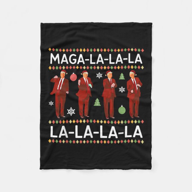 Funny Donald Trump Ugly Christmas Sweater. La La L Fleece Blanket (Front)