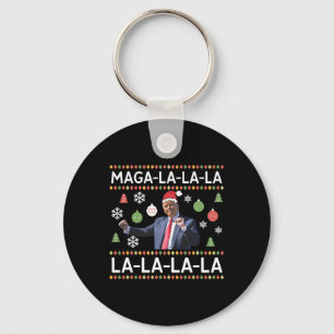 Funny Donald Trump Ugly Christmas Sweater. La La L Keychain