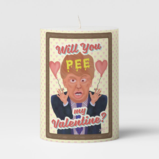 Funny Donald Trump Valentine's Day Pee Tape Joke Pillar Candle (Front)