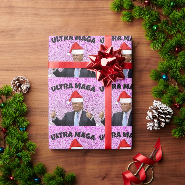 FUNNY DONALD TRUMP WITH SANTA HAT  WRAPPING PAPER (Holiday Gift)