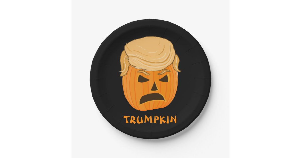 Funny Donald Trumpkin Pumpkin Jack-o-lantern Paper Plates | Zazzle